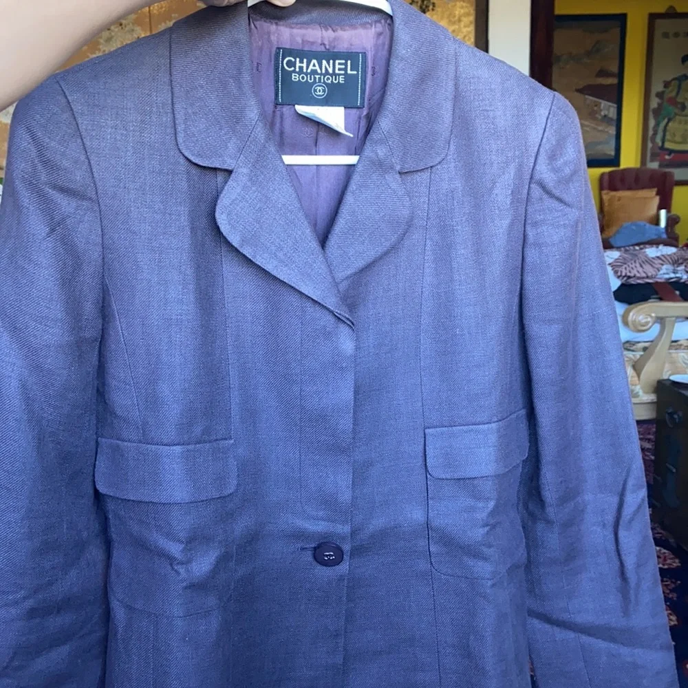 Auth CHANEL SUIT 100% Linen Jacket & Skirt size 38